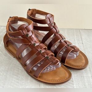 Garnet Hill Selma Studded Brown Leather Gladiator Sandals size 8.5 made in Italy